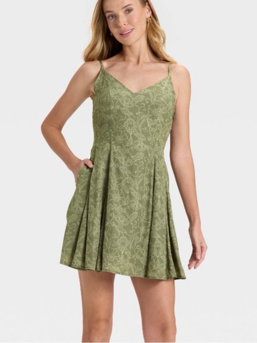 Olive Green sleeveless mini slip dress